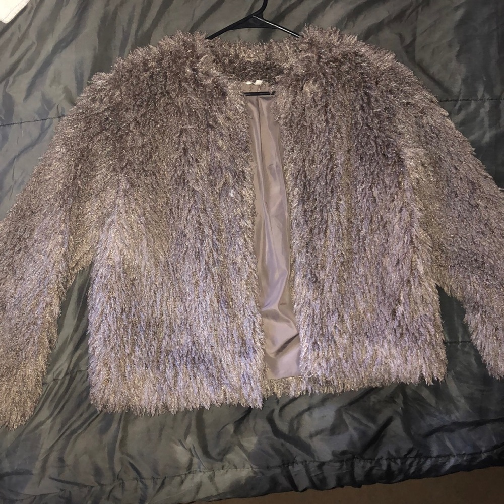 Faux shearling open jacket with pockets